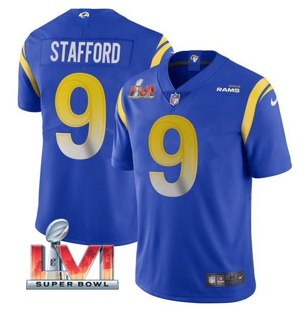 Women's Los Angeles Rams #9 Matthew Stafford 2022 Royal Super Bowl LVI Vapor Limited Stitched Jersey(Run Small) Women's Los Angeles Rams #9 Matthew Stafford 2022 Royal Super Bowl LVI Vapor Limited Stitched Jersey(Run Small)